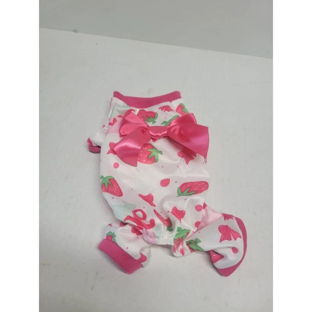 Unbranded Pink Strawberry Print Pet apparel with Satin Bow Small White Pink